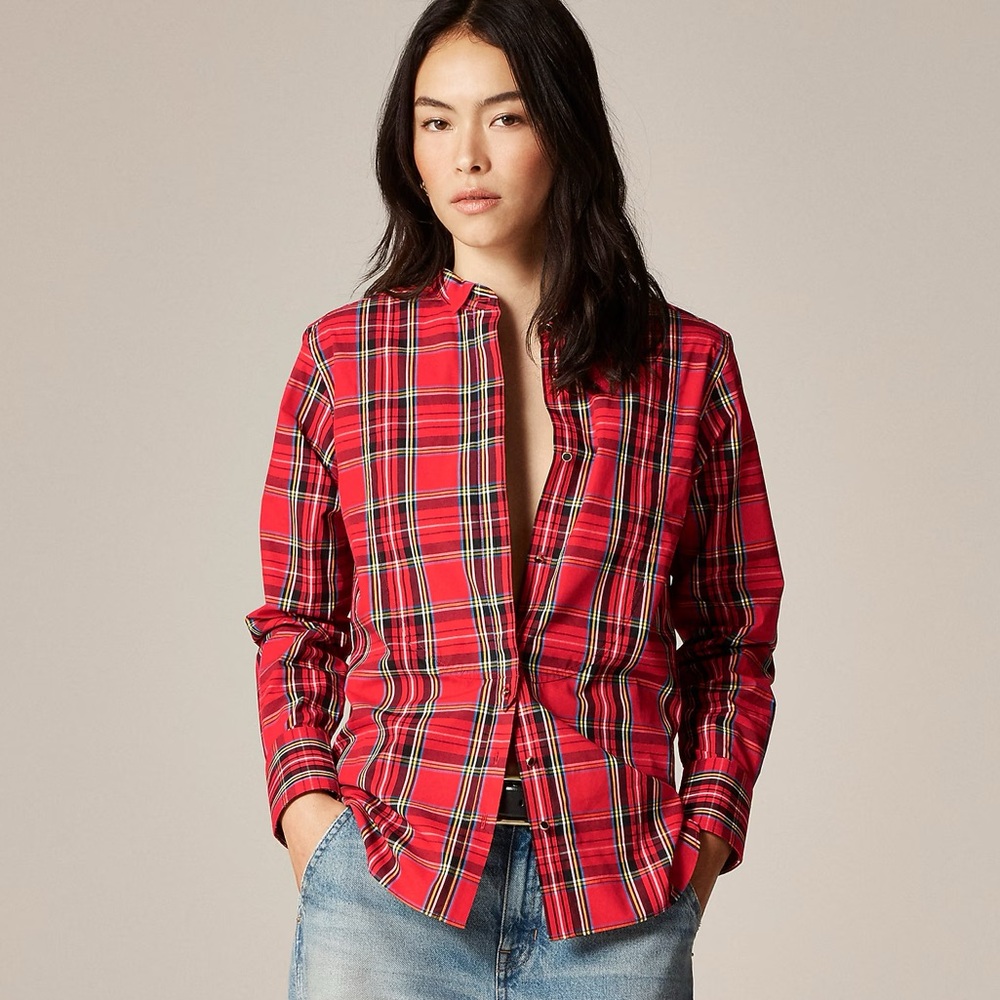 J. Crew Tartan Cotton Poplin Jules Tuxedo Plaid Shirt Size 6